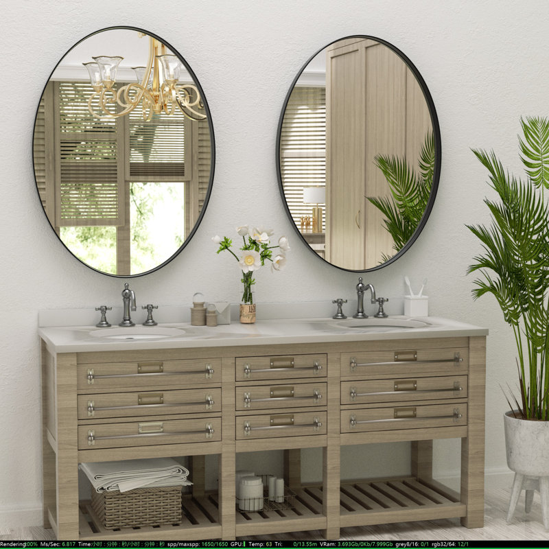 Miroir de salle de bain Hun, 30 po x 22 po, Noir