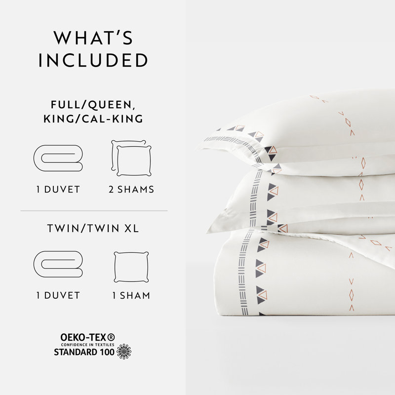 Clay and White Geo Lines Pattern Full/Queen Duvet Cover Set
