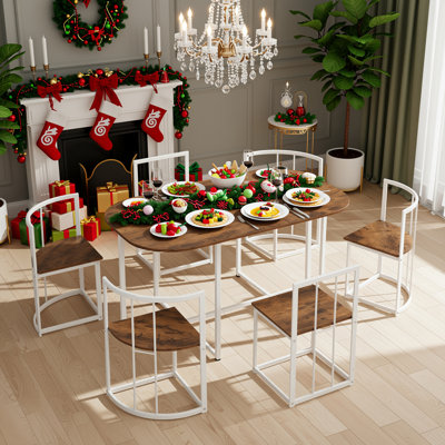 Table de salle à manger moderne avec plateau en faux marbre 7 pièces Modern