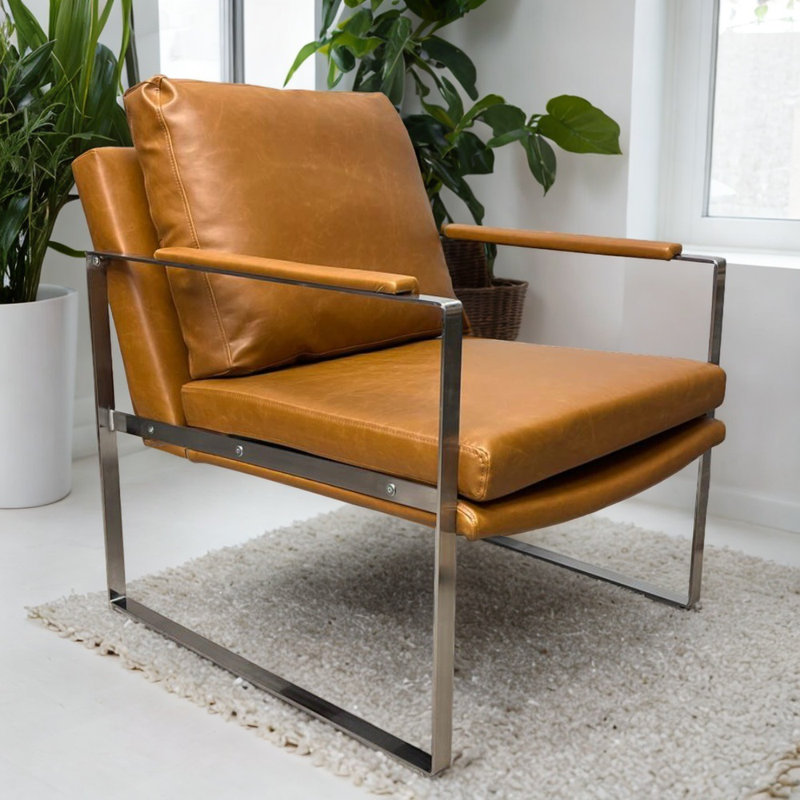 Shontal Faux Leather Accent Chair, Tan Faux Leather, Chrome