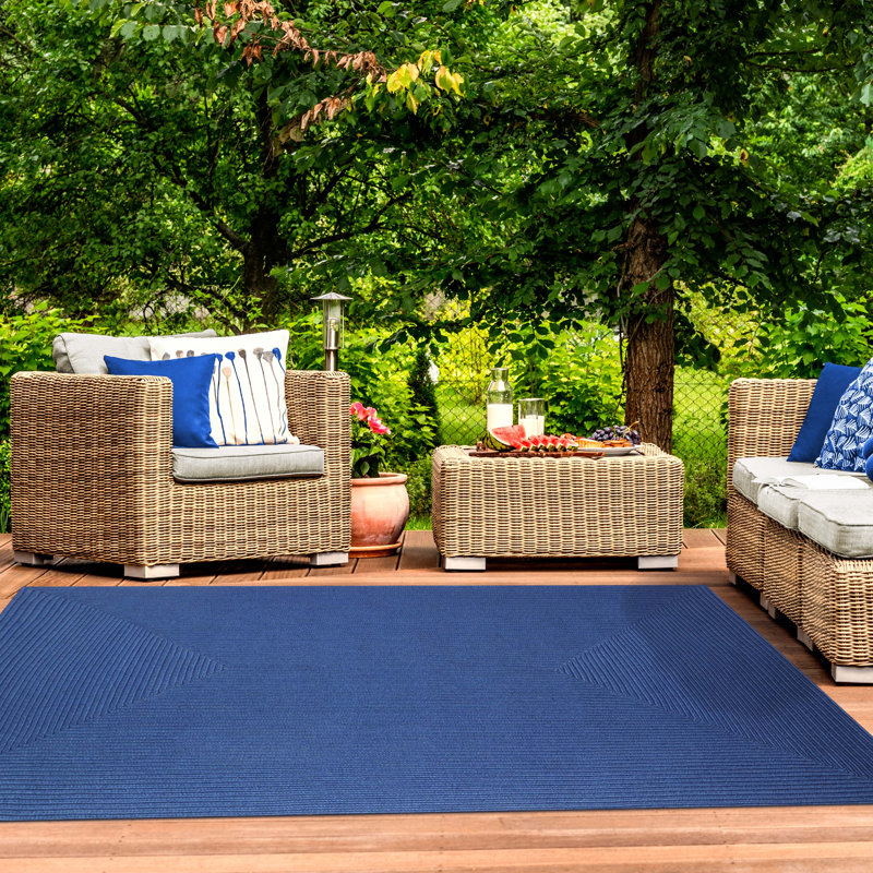 Neufeld Hand-Braided Denim Blue Indoor/Outdoor Area Rug, Rectangle 4' x 6'