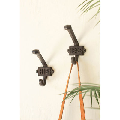 Kalalou Set of Two Cast Iron His/Hers Hooks 4"H Brown Textured Wall Hook Value Pack of 4