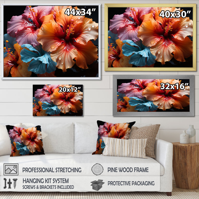 Hibiscus coloré et moderne II sur toile, Toile tendue, H 34 po x l 44 po x P 1,5 po