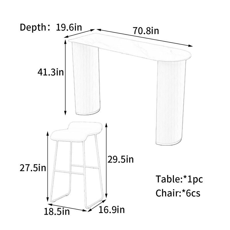 Une table de bar légère et luxueuse, Blanc, H 41,3 po x L 70,8 po x l 19,6 po, Beige