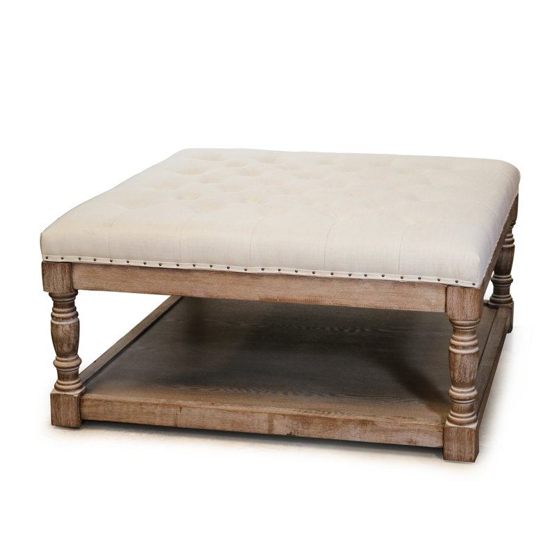 Fontanet 34" Wide Tufted Square Cocktail Ottoman/Coffee Table, Beige /Natural