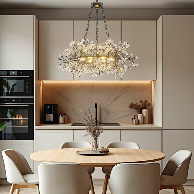 31.5" Light Luxury K9 Real Crystal Round Tree Branch Chandelier – Matte Black Finish, Matte Black
