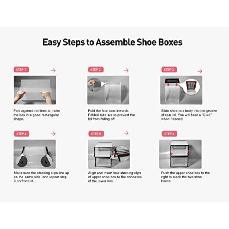 Ensemble de 12 boîtes de rangement pour chaussures X-Large, 6.42" H x 10.1" W x 13.2" D, Pink