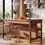 Solid Wood Farmhouse Kitchen Island with 2 Open Storage Shelves, Brown-398102393
