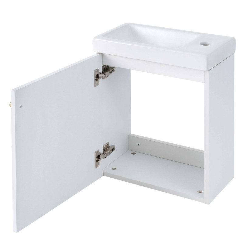 Armoire de salle de bain murale avec lavabo en céramique, Blanc