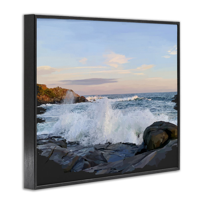 «Strong Breaking Waves», estampe numérique par Emily Kalina, H 24 po x l 30 po, Giclée encadrée noir minuit