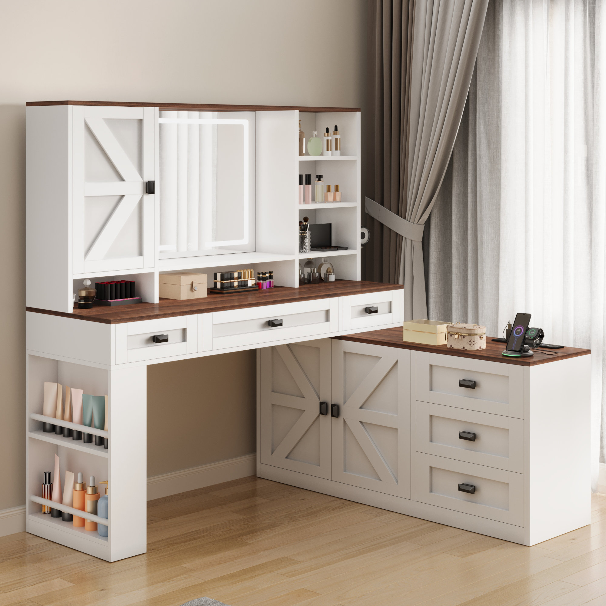 L Shaped Makeup Vanity