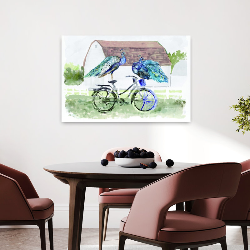 Art mural contemporain fantaisiste, campagne, paon, H 24 po x l 36 po