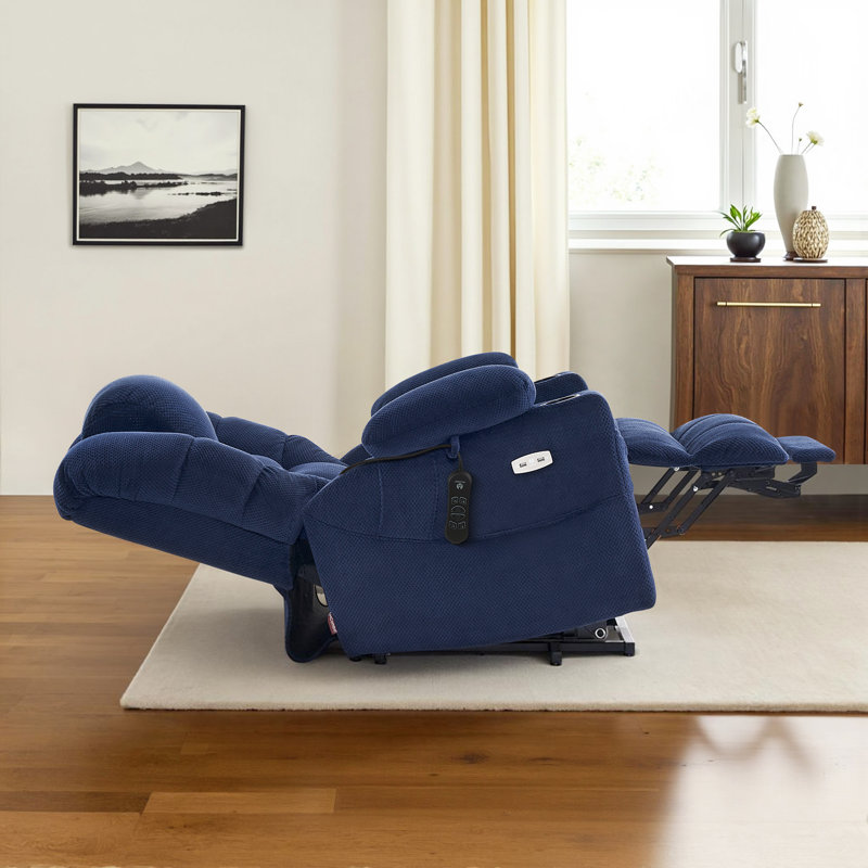 Dual Motor Power Recliner Lift Chair with Adjustable Power Headrest, Lumbar & Seat Heating, Navy Blue
