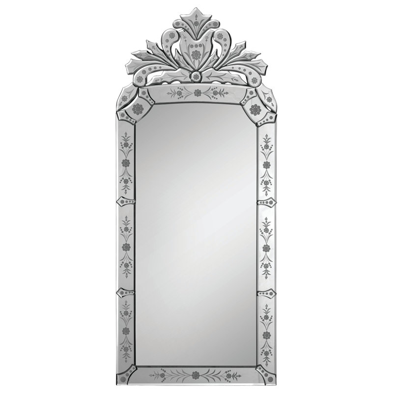 Luna Venetian Rectangular Wall Mirror with Floral Etching, 19x43