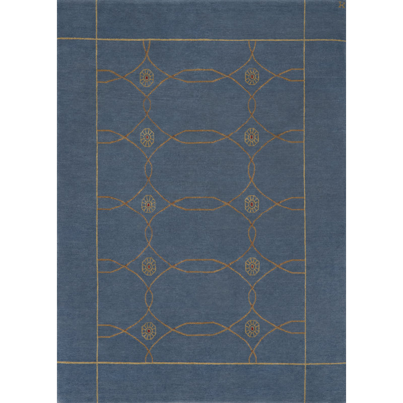 Sparta Wool Geometric Area Rug in Blue/Gold/Copper, Rectangle 5' x 8'