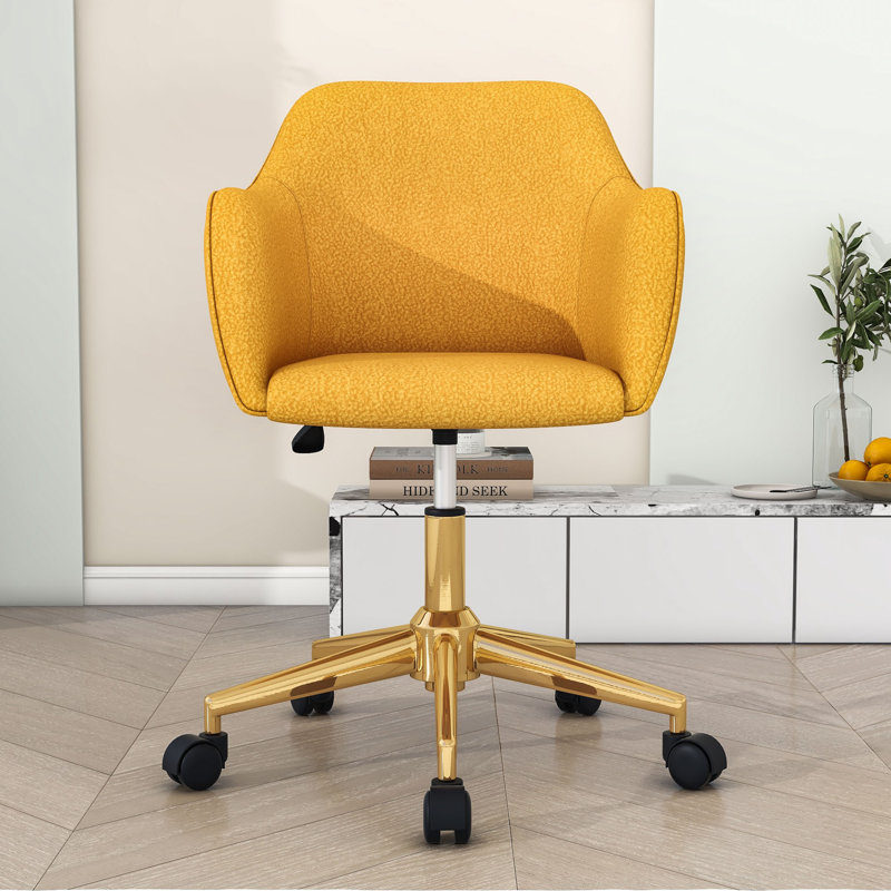 Swivel Accent Chairs with Metal Legs and Universal Wheels, Adjustable Height Office Chair, Yellow, Teddy