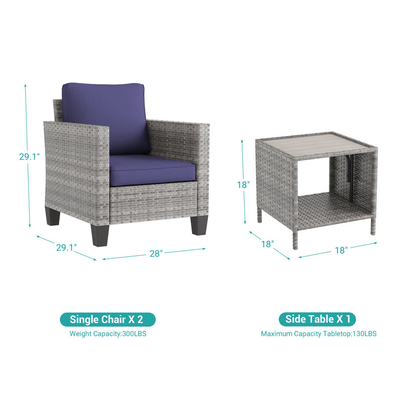 Ensemble de conversation d'extérieur pour 2 personnes Olatayo, Gris, Bleu marine