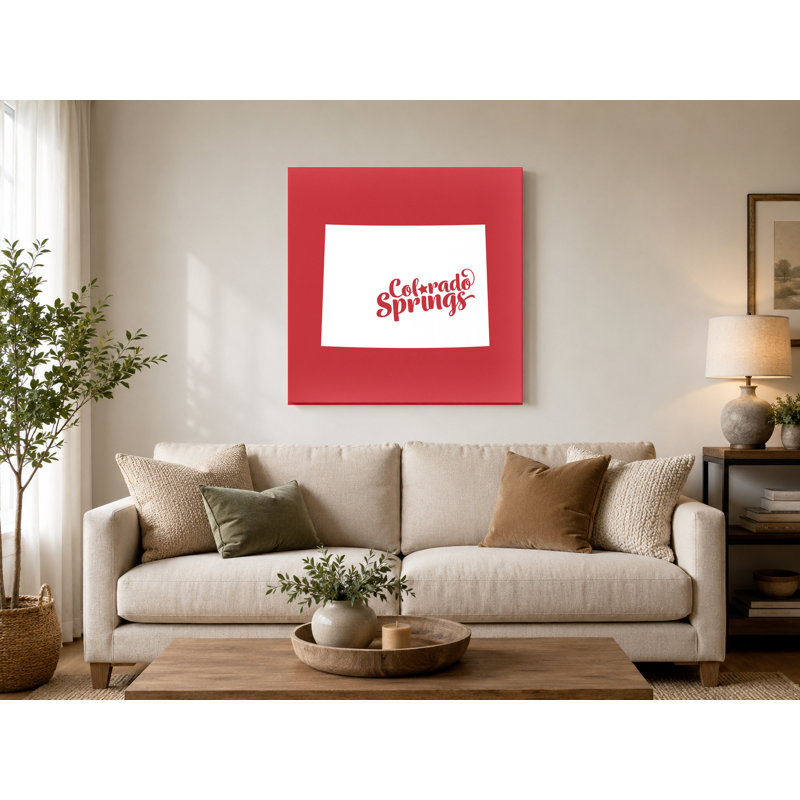 Home Sweet Colorado Springs - Silhouette de l'État du Colorado - art mural sur toile, 32" H x 32" W, Red