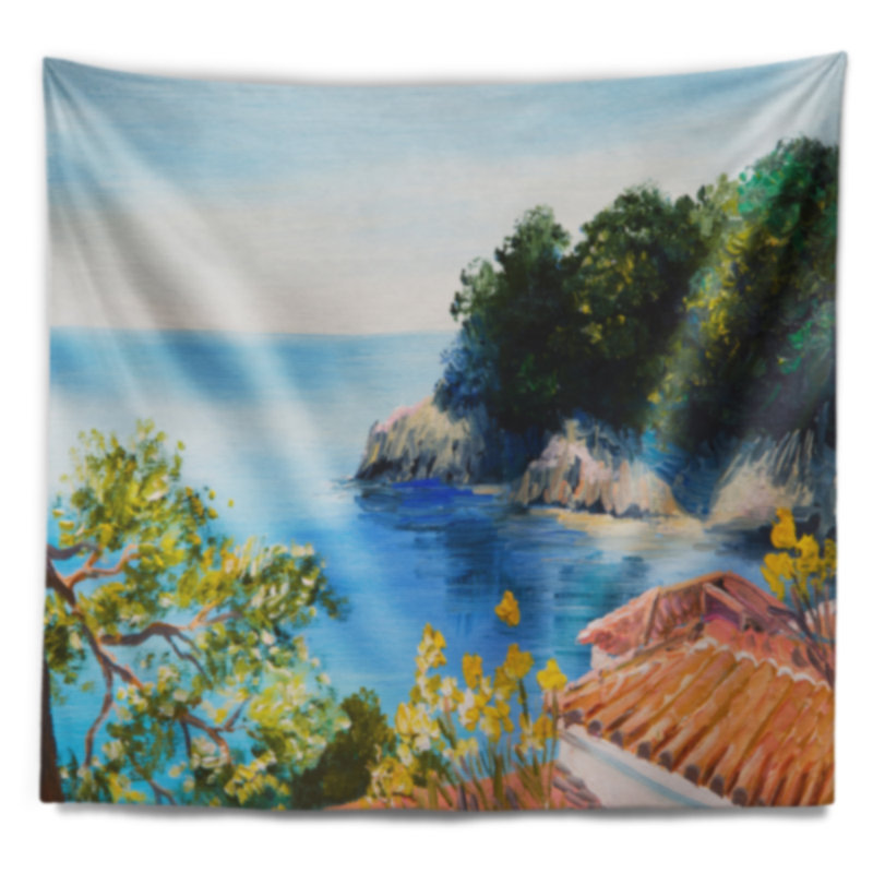Maison de paysage près de la tapisserie de la mer, H 50 po x l 60 po