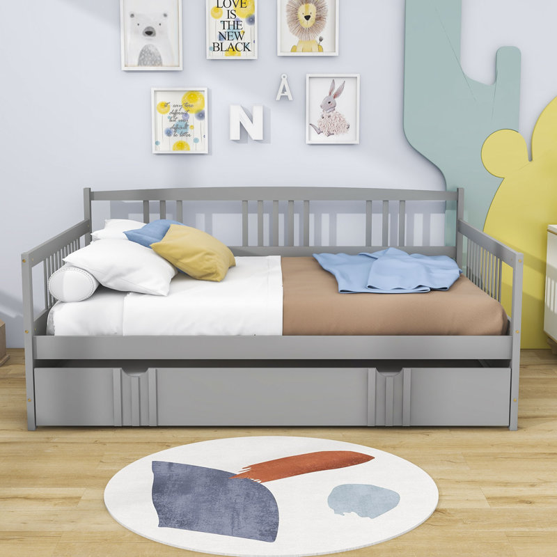 Lit de jour en bois avec couchette, Complète, gris