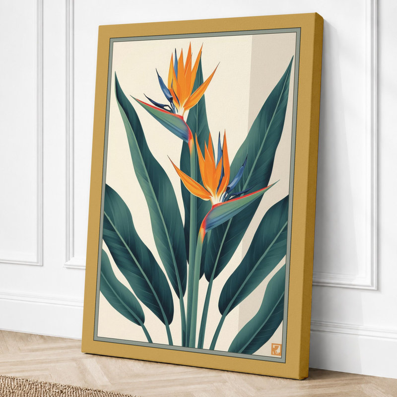Tropical Bloom Botanical - Wrapped Canvas, 18x12 - 45.7 x 30.5 cm, Ochre Border