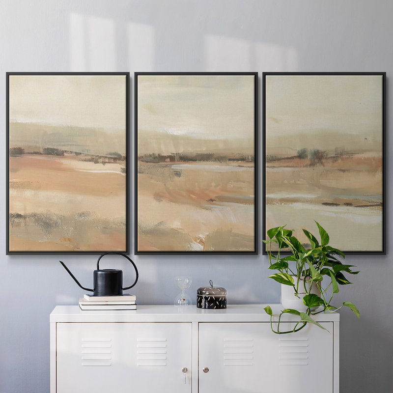Earth Tone Landscape I - Toile encadrée à pièces multiples, Cadre noir, H 24 po x l 48 po