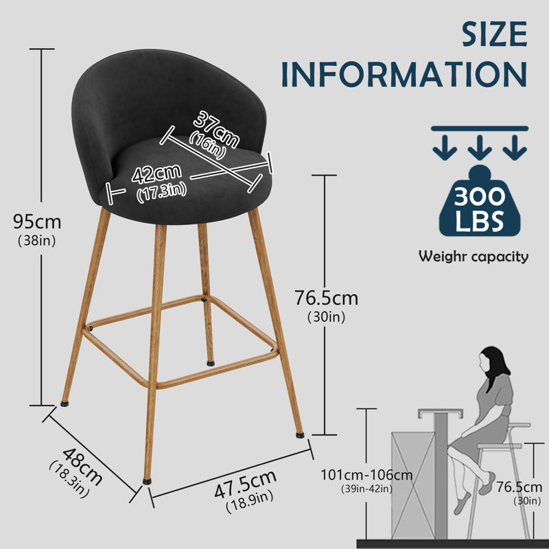 Counter Stool with Metal Frame, Brown, Black, 76.5cm