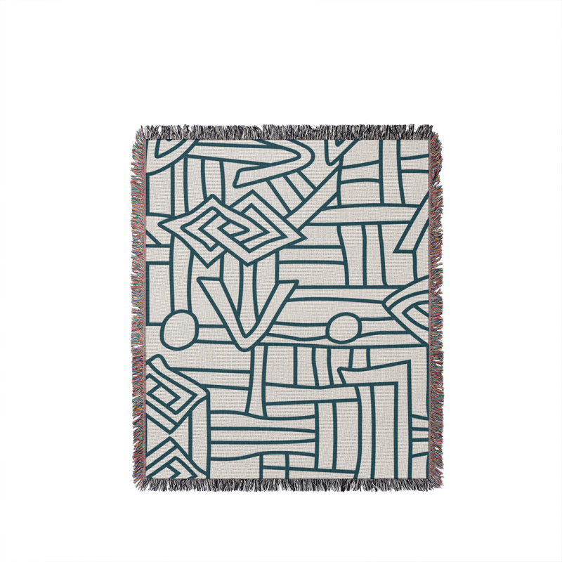 Jeté en coton Diof Abstract Pirnt, Grand, Teal