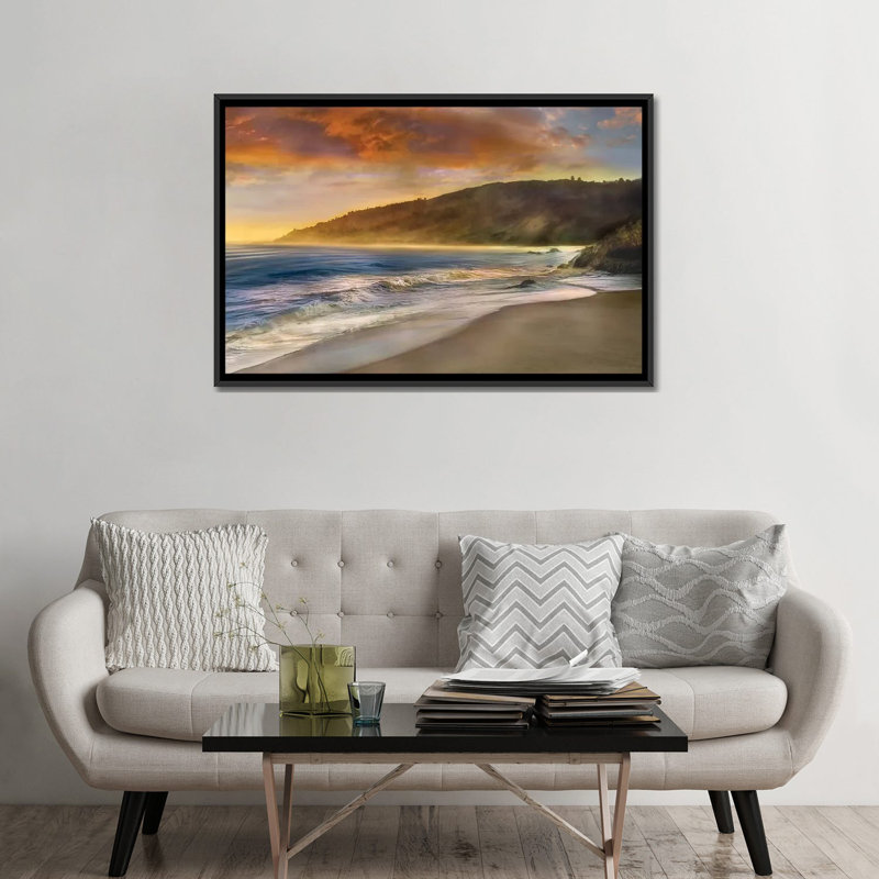" Malibu Sun " by Mike Calascibetta, Black Framed Canvas, No Mat, 32" H x 48" W x 1.5" D