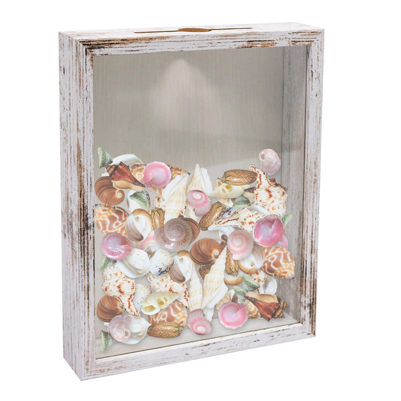 8X10 Top Loading Shadow Box Frame With HD Glass,Wood Display Case With Slot,1.25 Inches Interior Depth,Ideal For Wine Bottle Caps,Tickets,Shells,Stamps And More,White