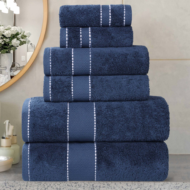 Niles 6 Piece Egyptian Giza Cotton Towel Set, Navy Blue