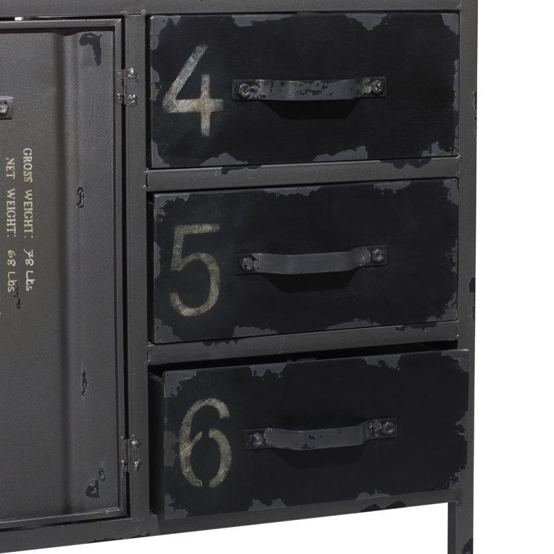 Gray Metal and Wood Industrial Sideboard with Numbered Drawers