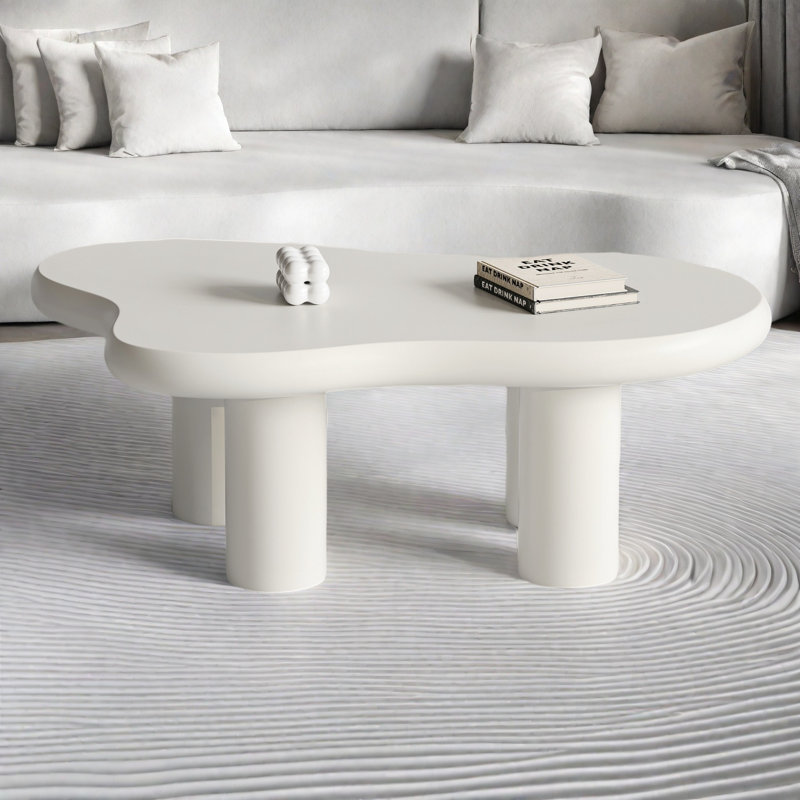 Table basse 46,06 po Cloud, jolie table basse crème avec 4 pieds massifs, table centrale moderne en carton pour le salon, le bureau personnel et la table à thé minimaliste Funky