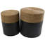 Table d'appoint en bois noir fait main avec plateau de table en ruppie maritime brun, ensemble de 2