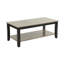 Table basse moderne à deux tons avec tablette sous la table, idéale pour un décor de salon élégant et fonctionnel.