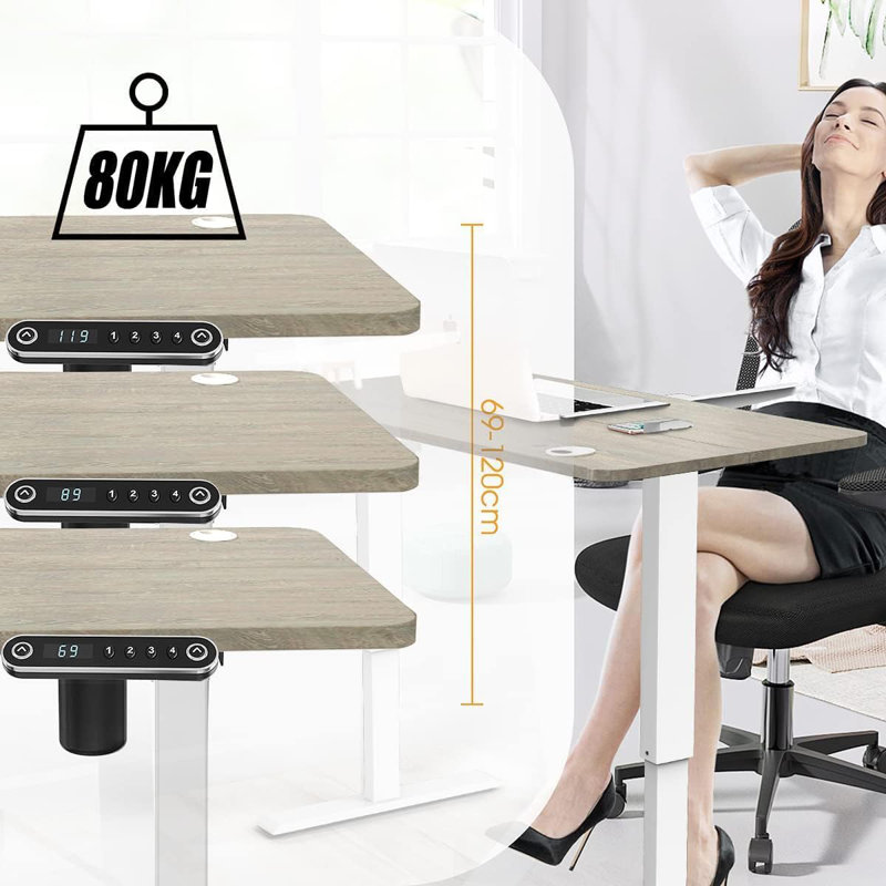 Adjustable Metal Base Standing Desk, Grey/White