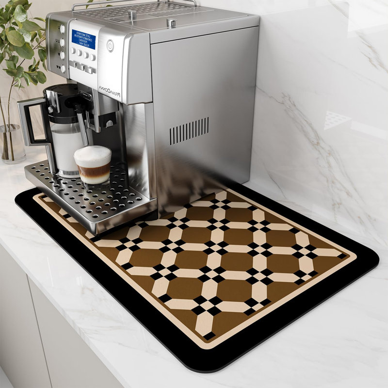 Tapis de séchage pour tapis de café avec cache-caoutchouc en caoutchouc antitaches pour comptoir de cuisine - s'adapte sous la cafetière ou la machine - PEANUT 12X19