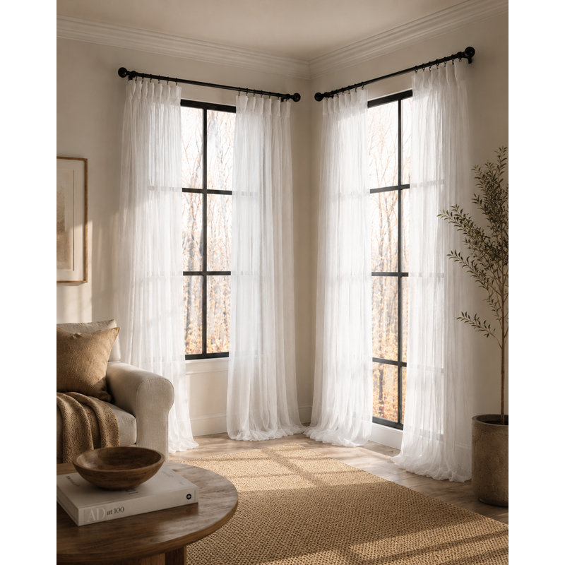 Baltej Semi Sheer Curtain Single Panel, 54" x 108", White