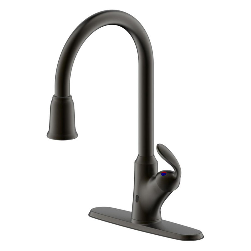 Stilleto Collection Infrared Sensor High-Arc Single Handle Kitchen/Bar Faucet with Matching Deck-Plate - Oil Rubbed Bronze