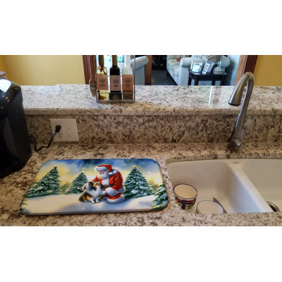 Sheltie and Santa Claus Dish Drying Mat