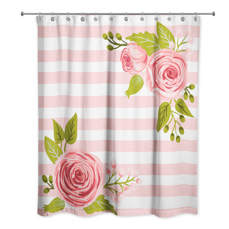 Rideau de douche simple Bartram, Rose / blanc