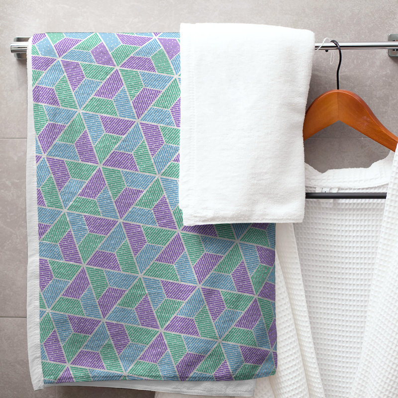 Serviette de bain trapézoïde, Mauve / Vert / Bleu