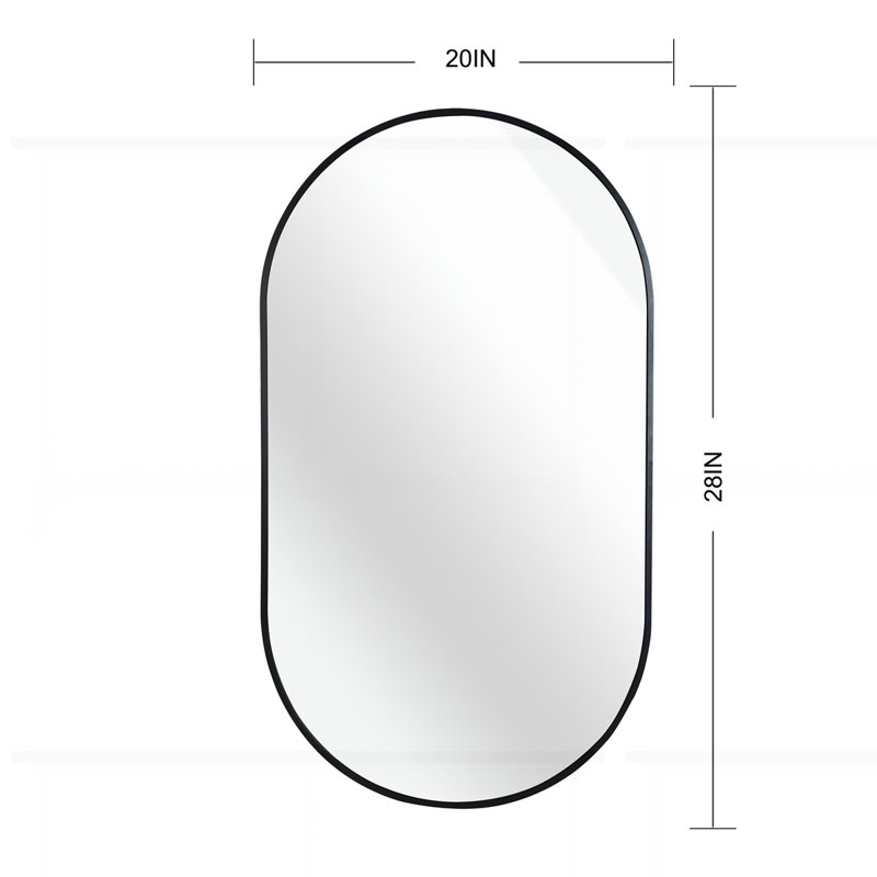 Miroir ovale en métal 20 pouces, 20 po x 28 po, Noir
