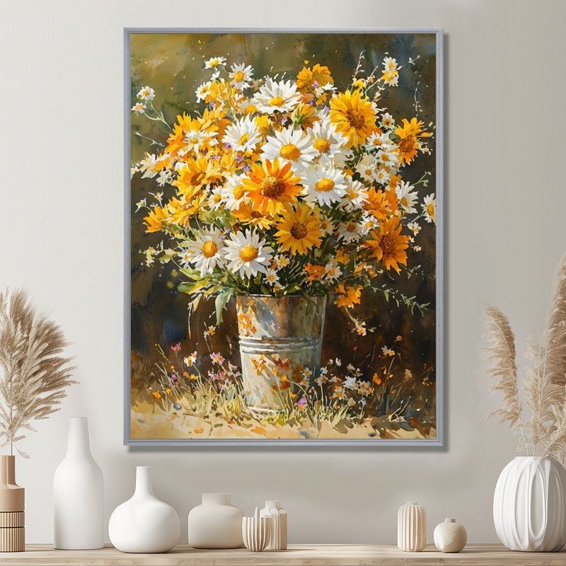 Christman - salon d'art mural floral, H 20 po x l 12 po, Impression encadrée flottante, Argent argent