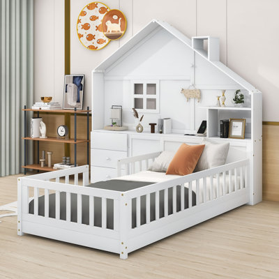 Maynerd Twin 2 Drawers Wood Platform Bed with Shelves