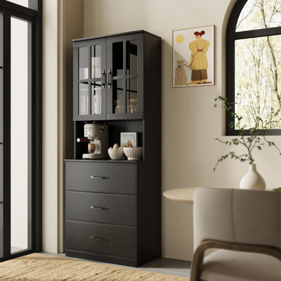 71" H X 23.6" W Kitchen Pantry With Bookcases, Glass Door Kitchen Hutch by Ebern Designs