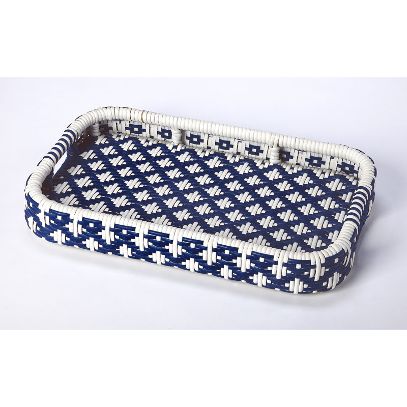 Selena & Rattan Bar Cart, Blue/white
