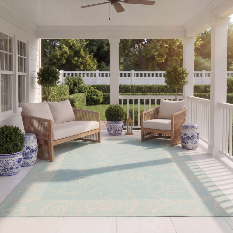 Tapis intérieur / extérieur floral / crème Arneshia, Rectangle 8 pi x 11 pi