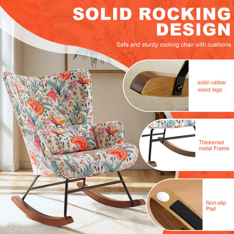 Marita Solid Wood Rocking Chair, Pink/Cream