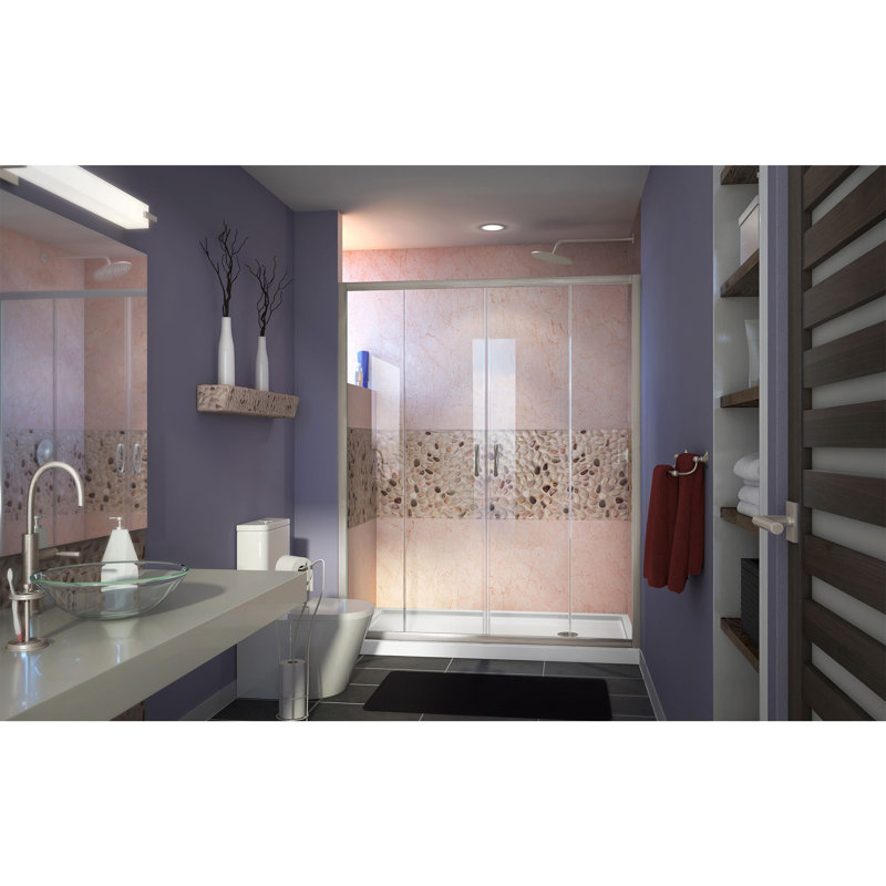 Cabine de douche sans cadre H 74,75 "Visions, Droite, Nickel brossé / Blanc